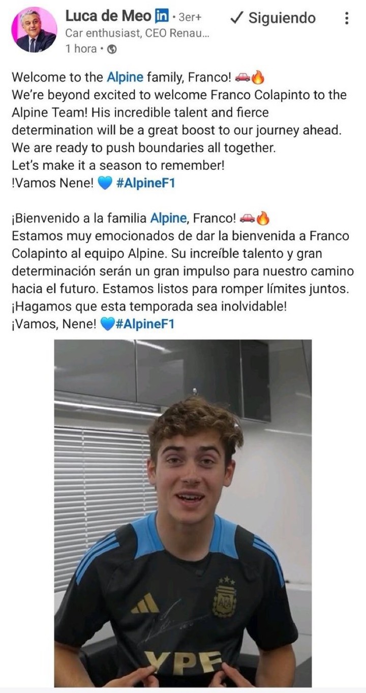 vamos-nene-la-alegre-bienvenida-que-el-ceo-de-renault-le-dio-a-colapinto-en-alpine-1 "¡Vamos, Nene!": la alegre bienvenida que el CEO de Renault le dio a Colapinto en Alpine