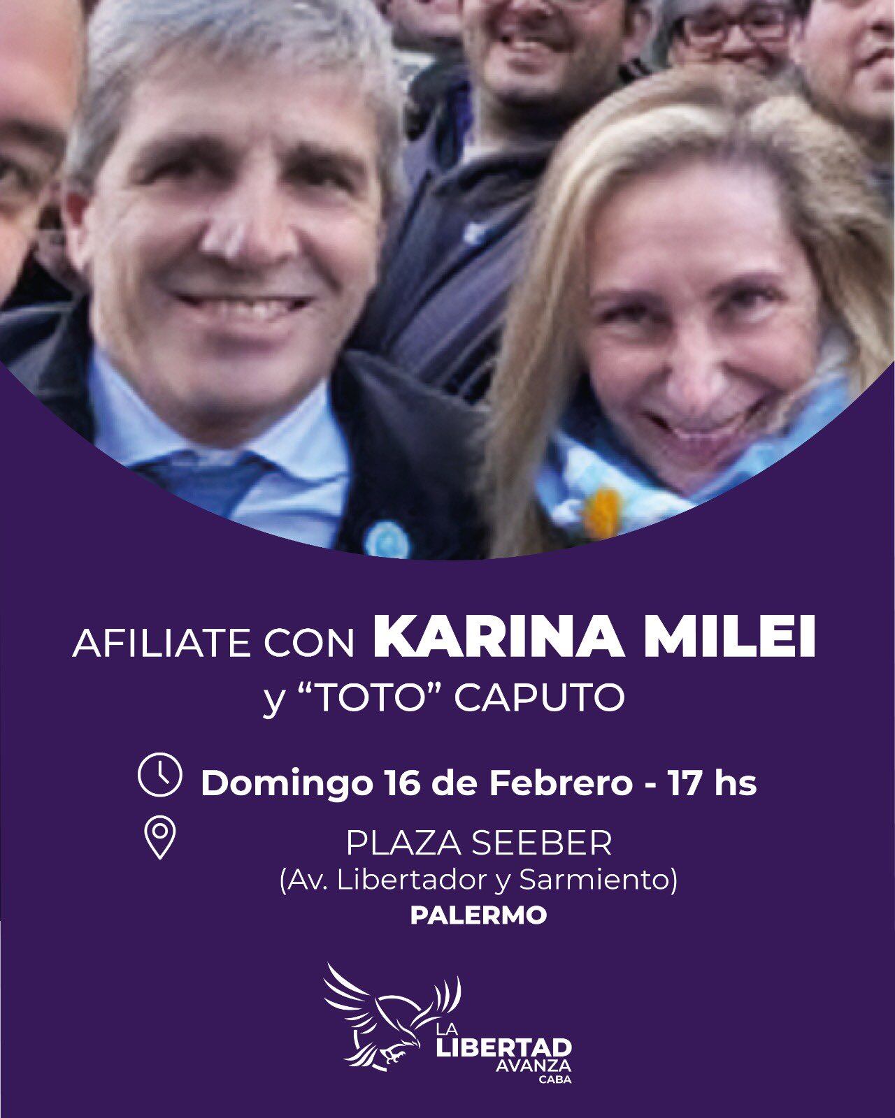 en-medio-de-los-cruces-por-libra-karina-milei-y-toto-caputo-encabezaron-un-acto-de-afiliacion-en-palermo-1 En medio de los cruces por $Libra, Karina Milei y “Toto” Caputo encabezaron un acto de afiliación en Palermo