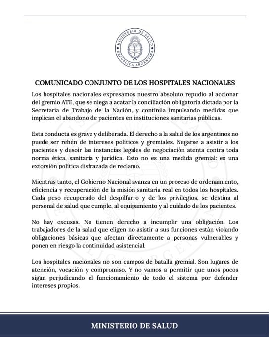 el-gobierno-repudio-el-paro-nacional-impulsado-por-ate-en-el-sector-de-la-salud-no-hay-excusas-1 El Gobierno repudió el paro nacional impulsado por ATE en el sector de la salud: “No hay excusas”