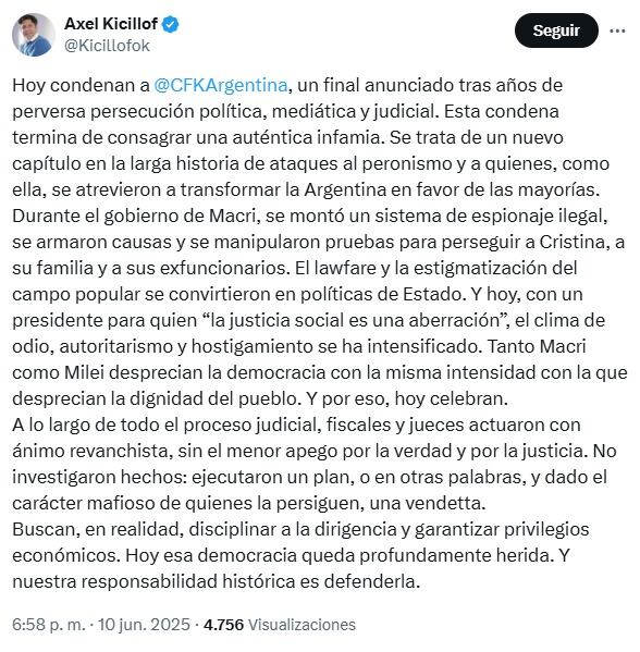 los-mensajes-del-arco-politico-tras-la-confirmacion-de-la-condena-a-cristina-kirchner-3 Los mensajes del arco político tras la confirmación de la condena a Cristina Kirchner