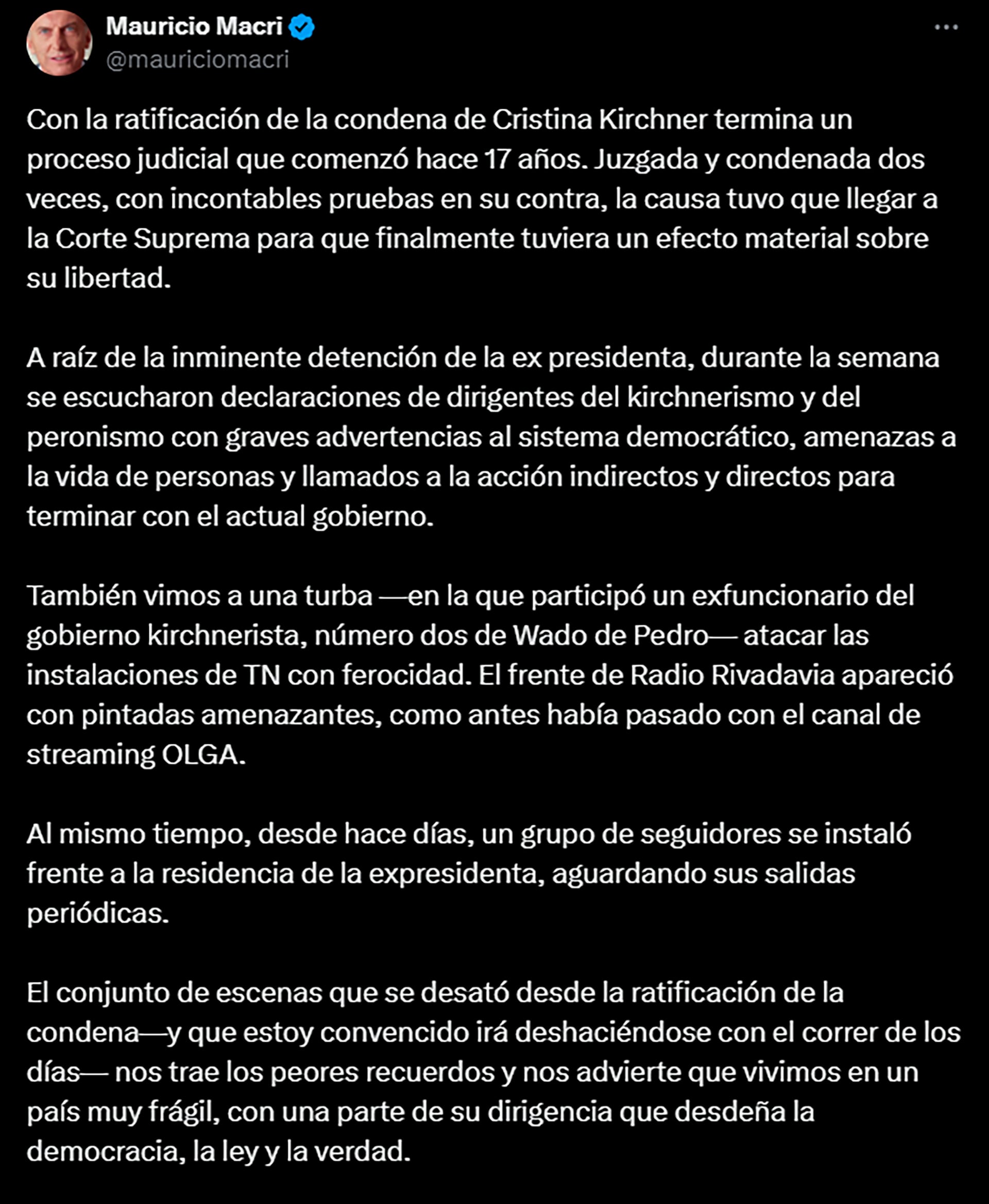 mauricio-macri-hablo-a-dias-de-que-cristina-kirchner-vaya-presa-va-a-quedar-en-los-libros-de-historia-de-manera-distinta-a-la-que-pretendia-1 Mauricio Macri habló a días de que Cristina Kirchner vaya presa: “Va a quedar en los libros de historia de manera distinta a la que pretendía”