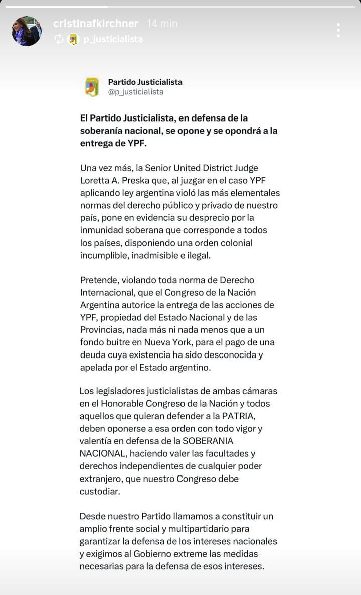 cristina-kirchner-les-pidio-a-los-legisladores-del-pj-que-se-opongan-a-la-orden-de-la-jueza-preska-por-ypf-1 Cristina Kirchner les pidió a los legisladores del PJ que se opongan a la orden de la jueza Preska por YPF