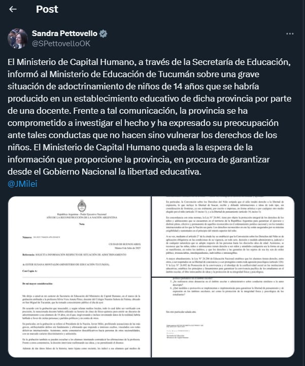 el-gobierno-nacional-pidio-investigar-un-presunto-caso-de-adoctrinamiento-de-ninos-de-14-anos-en-una-escuela-de-tucuman-1 El Gobierno nacional pidió investigar un presunto caso de adoctrinamiento de niños de 14 años en una escuela de Tucumán