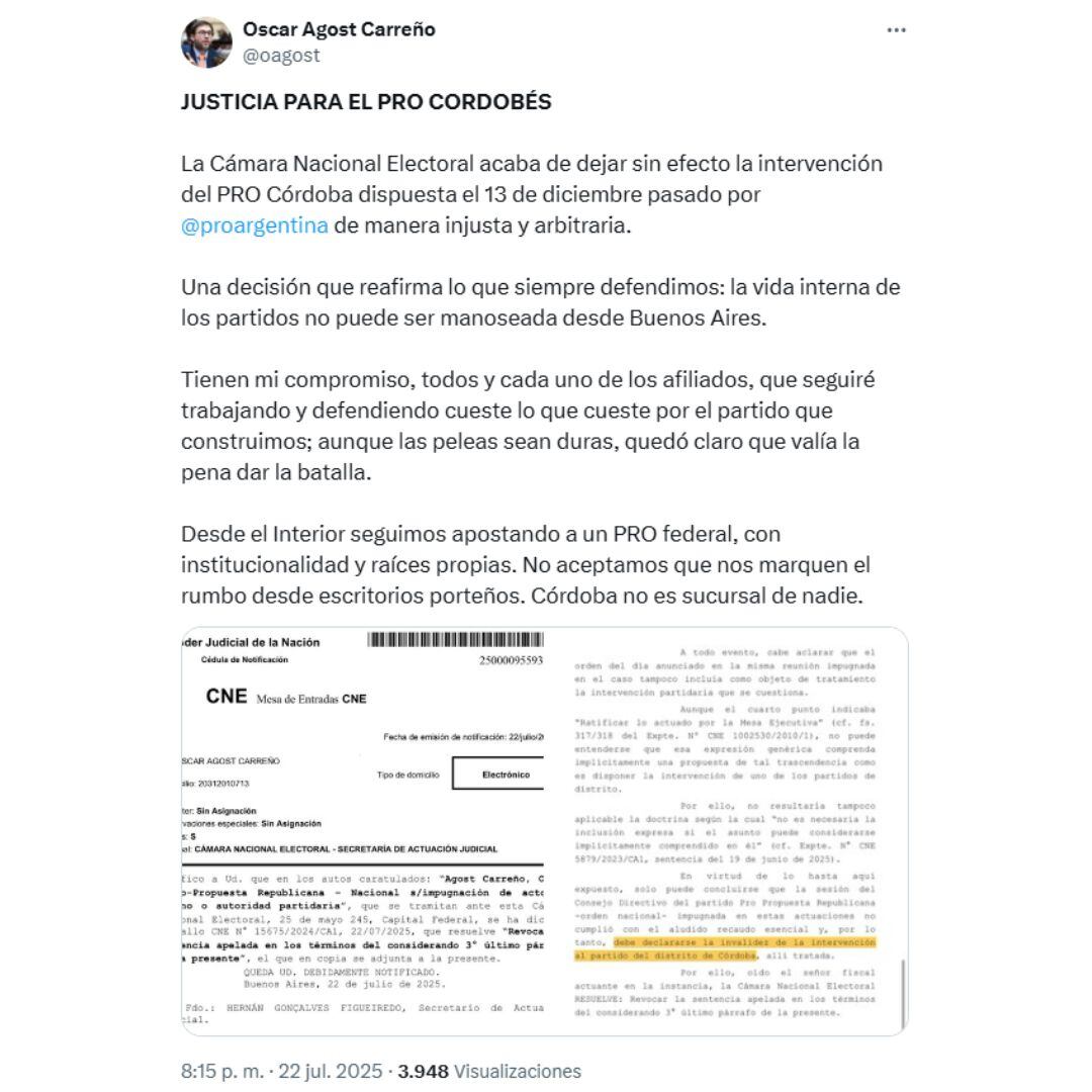 la-cne-anulo-la-intervencion-del-pro-de-cordoba-impulsada-por-mauricio-macri-1 La CNE anuló la intervención del PRO de Córdoba impulsada por Mauricio Macri