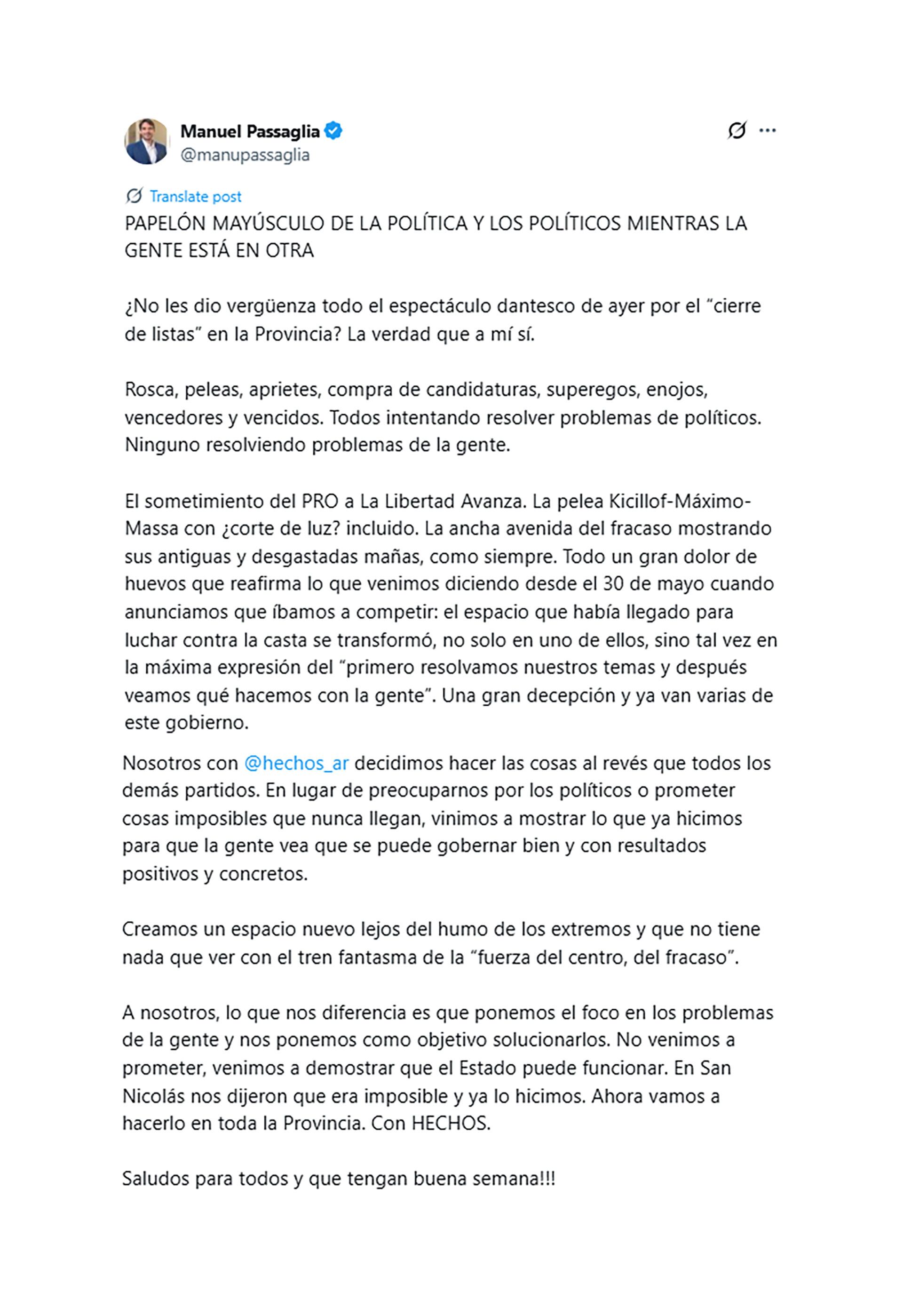 manuel-passaglia-critico-el-cierre-de-listas-para-las-elecciones-en-pba-papelon-mayusculo-de-la-politica-1 Manuel Passaglia criticó el cierre de listas para las elecciones en PBA: “Papelón mayúsculo de la política”