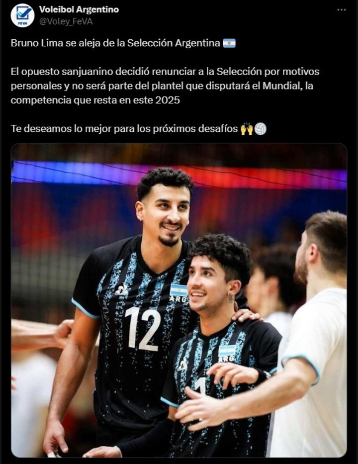 bruno-lima-le-puso-fin-a-su-ciclo-en-la-seleccion-argentina-de-voley-y-lo-anuncio-en-redes-1 Bruno Lima le puso fin a su ciclo en la Selección Argentina de vóley y lo anunció en redes