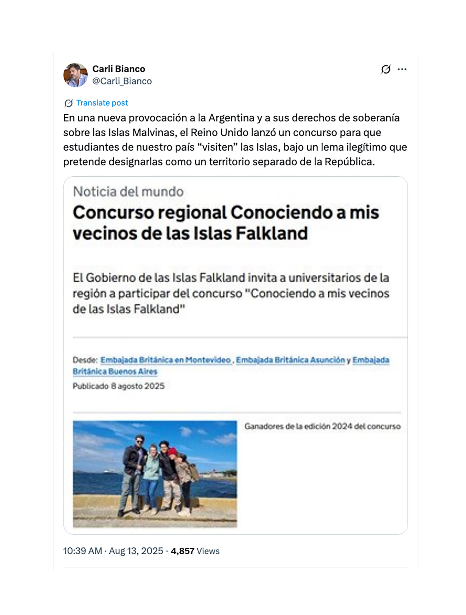 un-concurso-britanico-para-viajar-a-las-malvinas-desato-una-reaccion-del-gobierno-bonaerense-una-nueva-provocacion-2 Un concurso británico para viajar a las Malvinas desató una reacción del gobierno bonaerense: “Una nueva provocación”