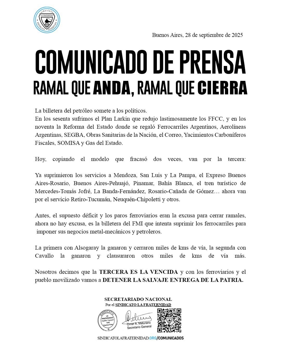 el-gremio-la-fraternidad-critico-las-politicas-del-gobierno-con-los-ferrocarriles-y-advirtio-por-posibles-cierres-1 El gremio La Fraternidad criticó las políticas del Gobierno con los ferrocarriles y advirtió por posibles cierres