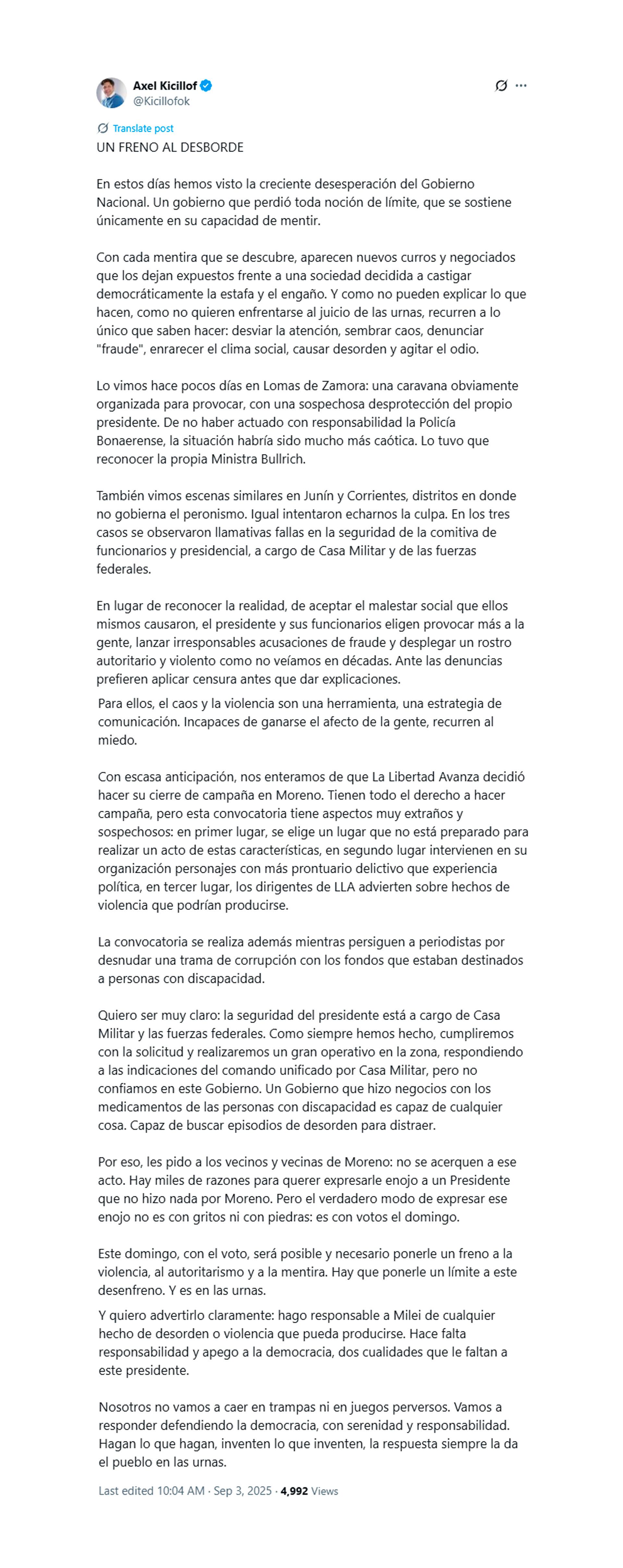 kicillof-hizo-responsable-a-milei-de-cualquier-hecho-de-violencia-en-el-cierre-de-campana-y-recomendo-a-los-vecinos-que-no-se-acerquen-1 Kicillof hizo responsable a Milei de cualquier hecho de violencia en el cierre de campaña y recomendó a los vecinos que “no se acerquen”