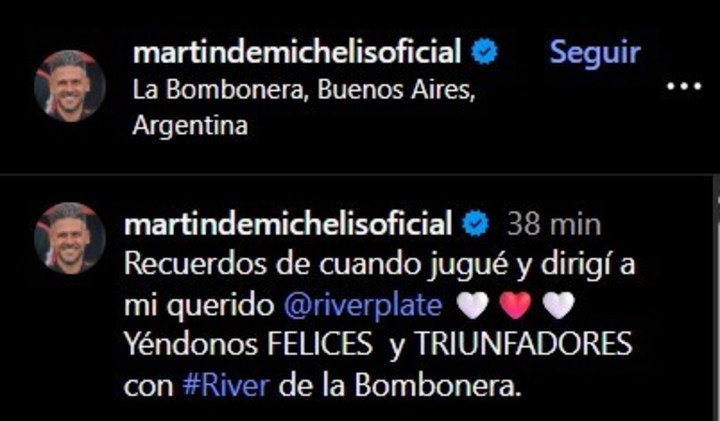 el-posteo-de-demichelis-antes-del-super-con-referencia-a-su-ciclo-en-river-1 El posteo de Demichelis antes del Súper con referencia a su ciclo en River