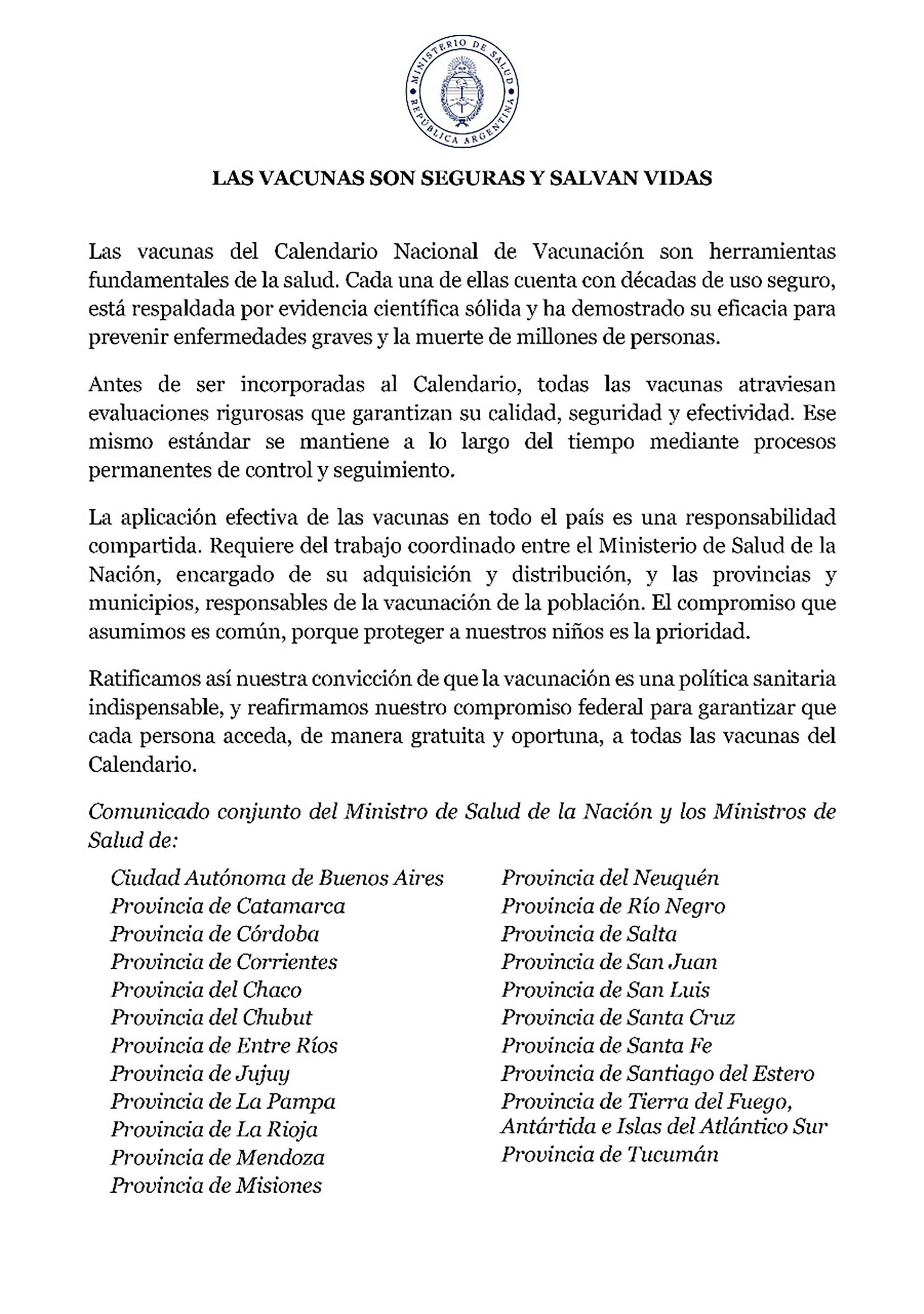 tras-el-insolito-acto-en-el-congreso-el-gobierno-ratifico-la-seguridad-y-la-gratuidad-de-las-vacunas-junto-a-22-ministros-de-salud Tras el insólito acto en el Congreso, el Gobierno ratificó la seguridad y la gratuidad de las vacunas junto a 22 ministros de Salud