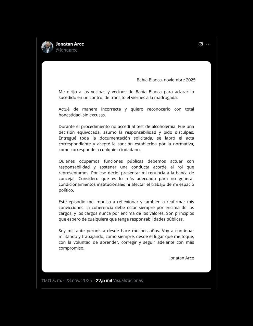 un-concejal-de-bahia-blanca-se-nego-a-realizar-un-test-de-alcoholemia-en-un-control-vehicular-y-luego-renuncio-a-su-banca-1 Un concejal de Bahía Blanca se negó a realizar un test de alcoholemia en un control vehicular y luego renunció a su banca