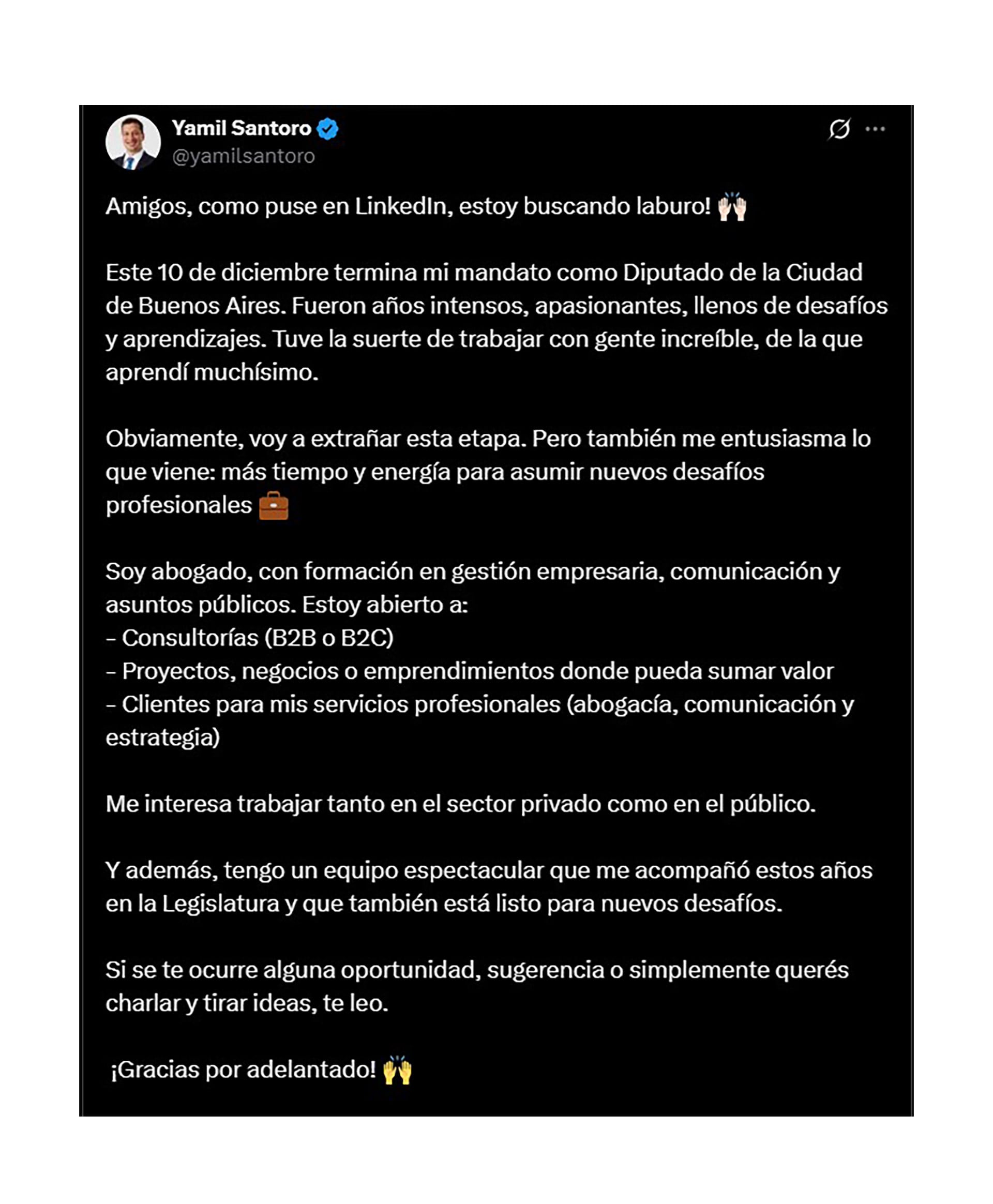 un-legislador-porteno-termina-su-mandato-en-diciembre-y-busca-trabajo-en-redes-sociales-1 Un legislador porteño termina su mandato en diciembre y busca trabajo en redes sociales
