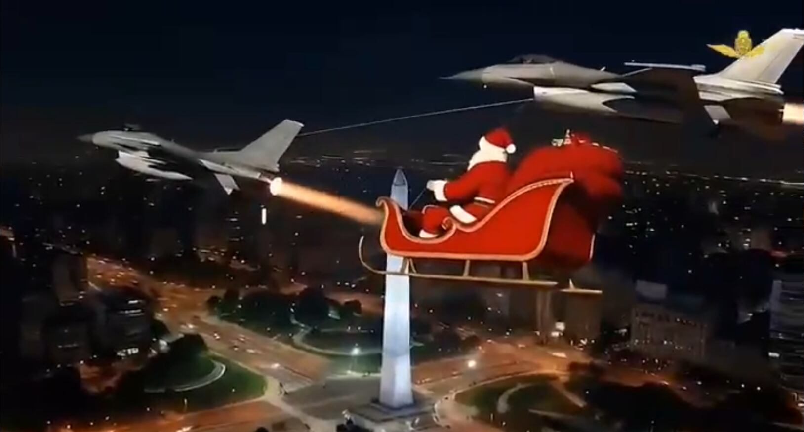 papa-noel-llega-con-su-trineo-en-f-16-el-curioso-saludo-navideno-de-la-fuerza-aerea-2 Papá Noel llega con su trineo en F-16: el curioso saludo navideño de la Fuerza Aérea