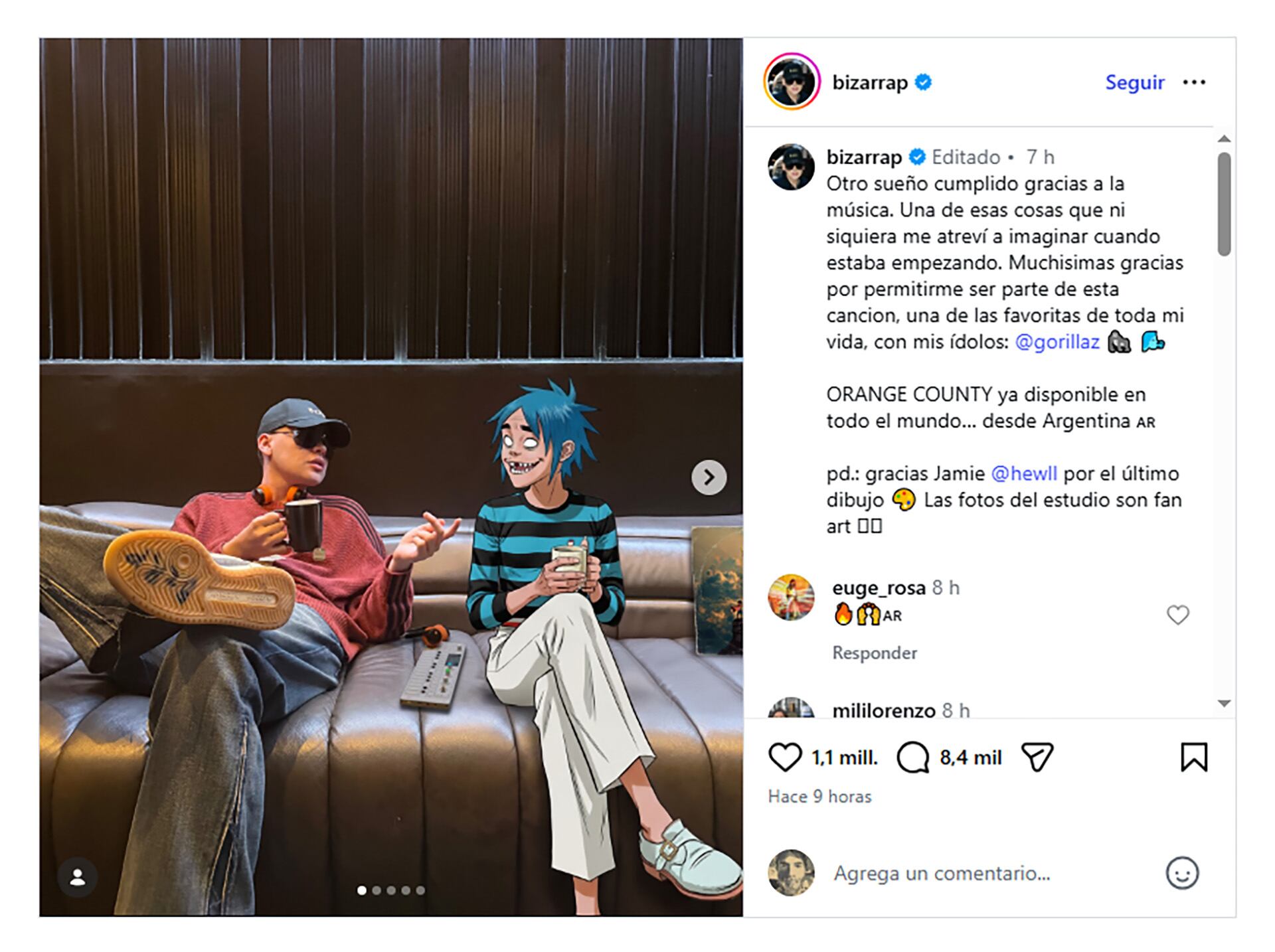 Bizarrap anuncia colaboración con Gorillaz y celebra 'otro sueño cumplido' junto a sus ídolos musicales