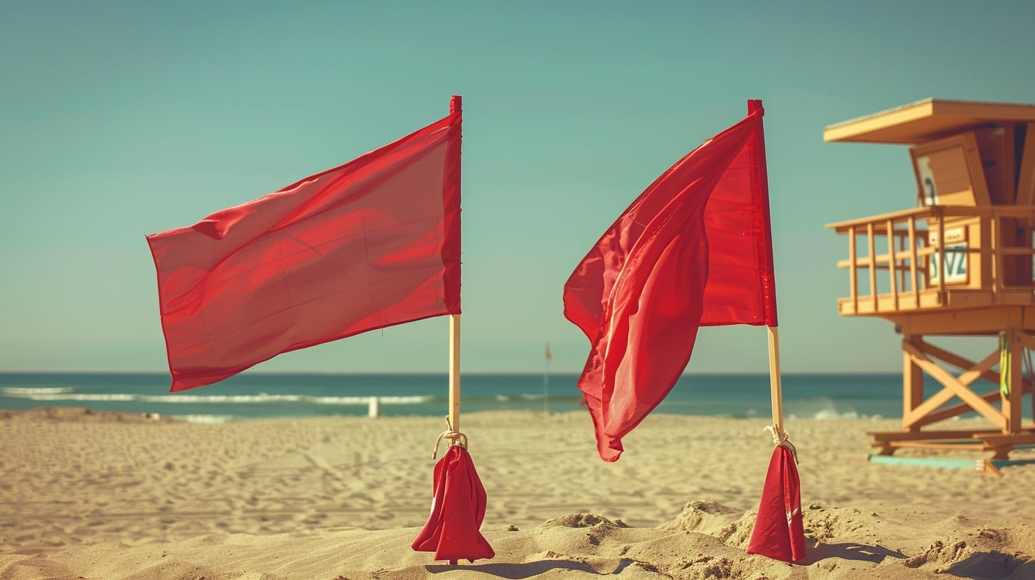 La bandera roja señala prohibición total de baño por peligro de oleaje, corrientes intensas o tormentas eléctricas en la zona costera (Imagen Ilustrativa Infobae)