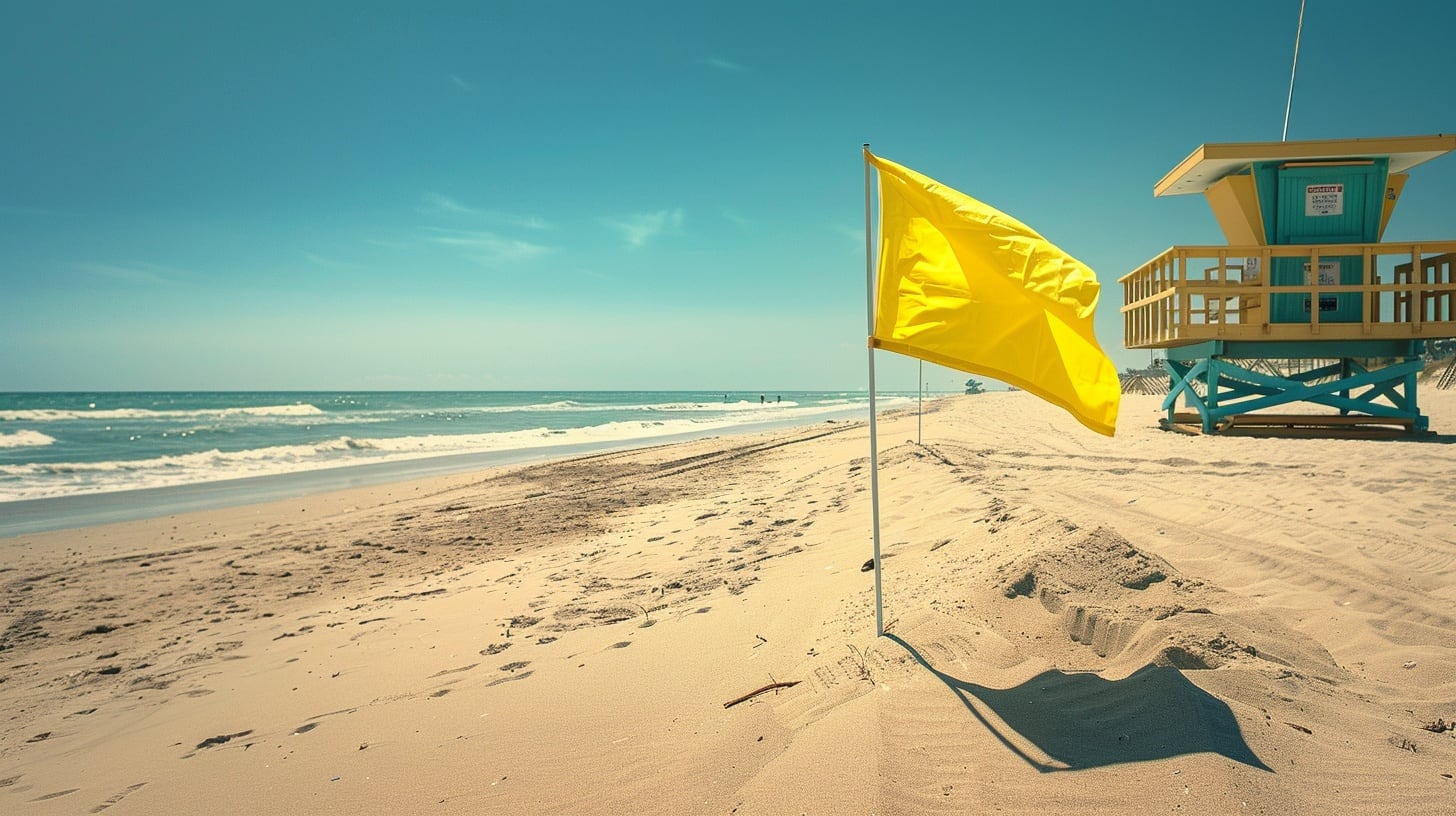 La bandera amarilla, sola o con círculo negro, advierte sobre mar con riesgos moderados, recomendando precaución y permanencia en áreas controladas (Imagen Ilustrativa Infobae)