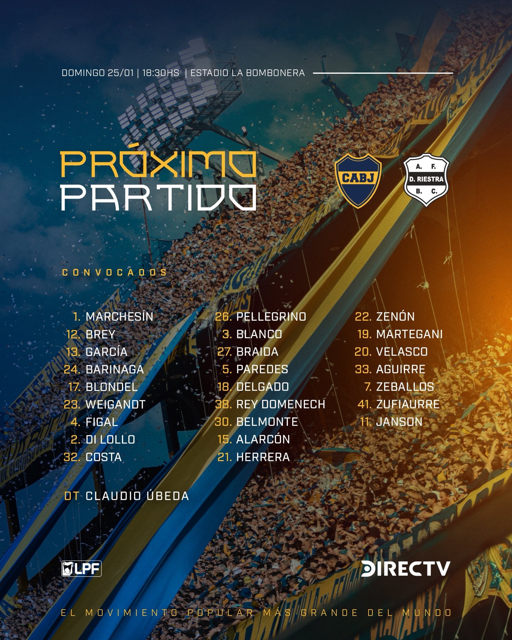Los convocados de Boca para el duelo frente a Riestra (@BocaJuniors)