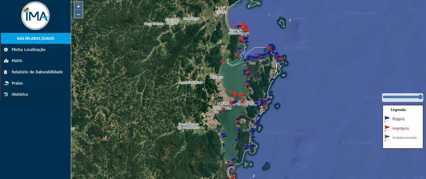 El Instituto Ambiental de Santa Catarina (IMA) actualiza semanalmente el mapa de balneabilidad que indica qué sectores son aptos o no para el baño en cada playa (Instituto de Medio Ambiente de Santa Catarina)