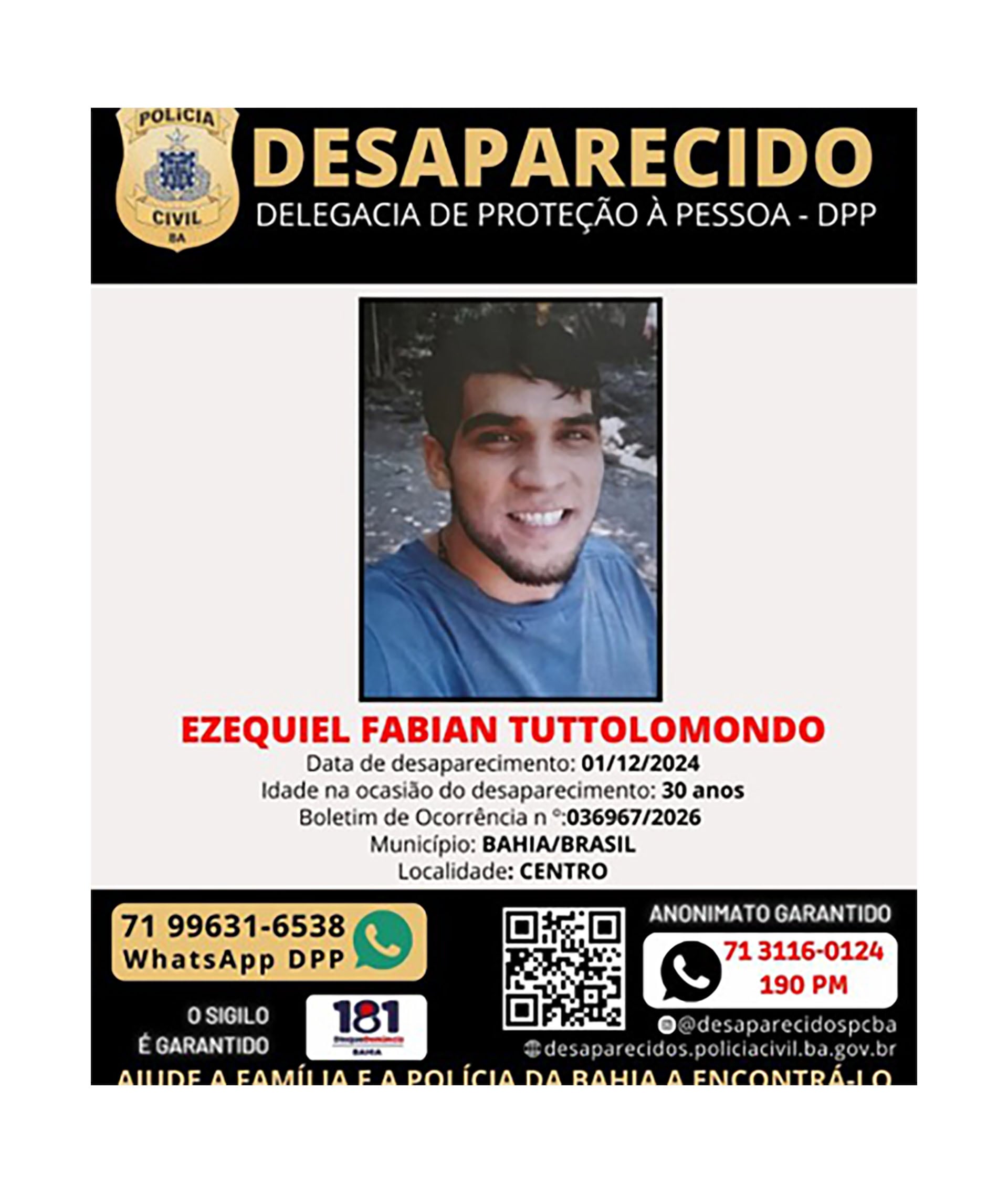 La notificación por la desaparición de Tuttolomondo