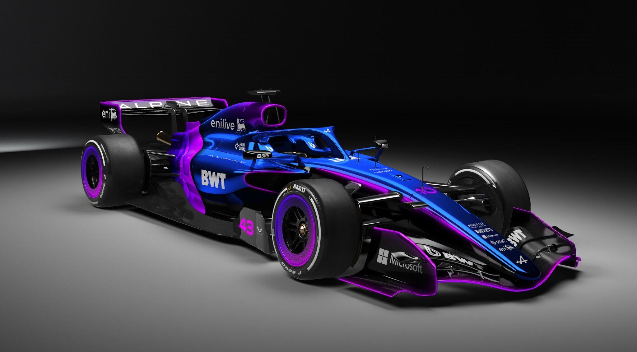 Un ensayo de cómo podría lucir la decoración del Alpine A526. Es meramente ilustrativa, pero se apunta al posible azul más oscuro (Shaurya Nayar Design )