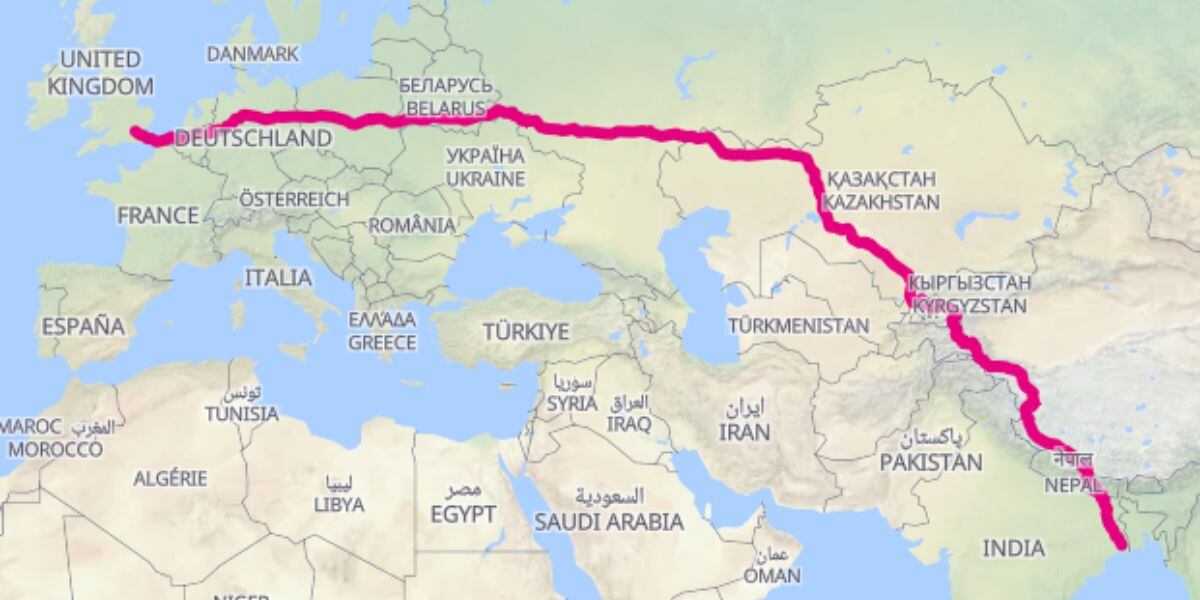 El colectivo cubría la ruta entre Londres y Calcuta, en un viaje que llegaba a durar 110 días (Printmaps)