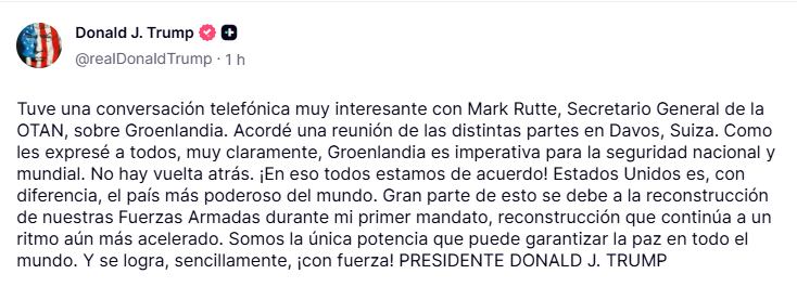 El comunicado de Trump vía Truth Social