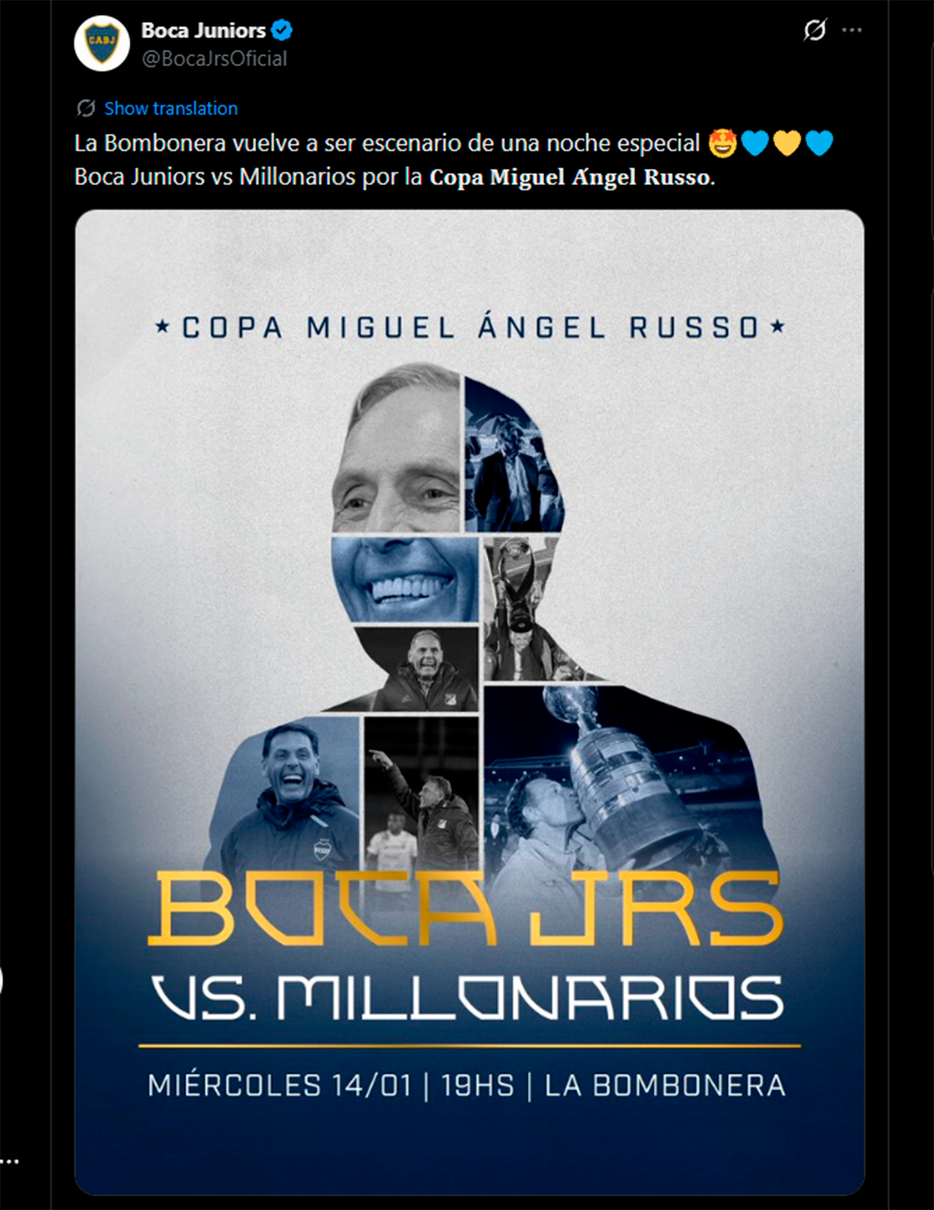 Boca Juniors disputará un amistoso por la Copa Miguel Ángel Russo en La Bombonera