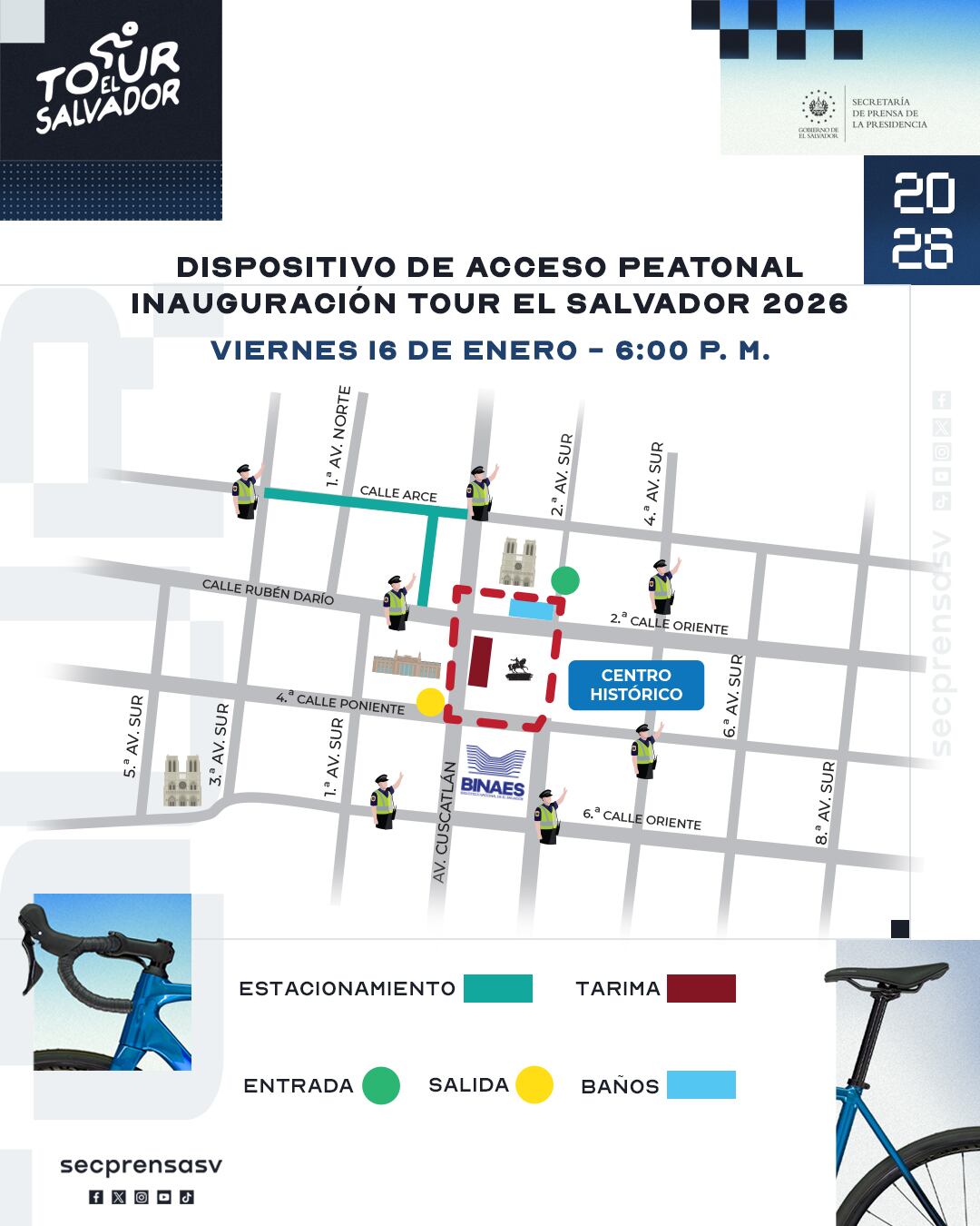 El Centro Histórico de San Salvador será escenario del inicio de una competencia ciclista con participación internacional