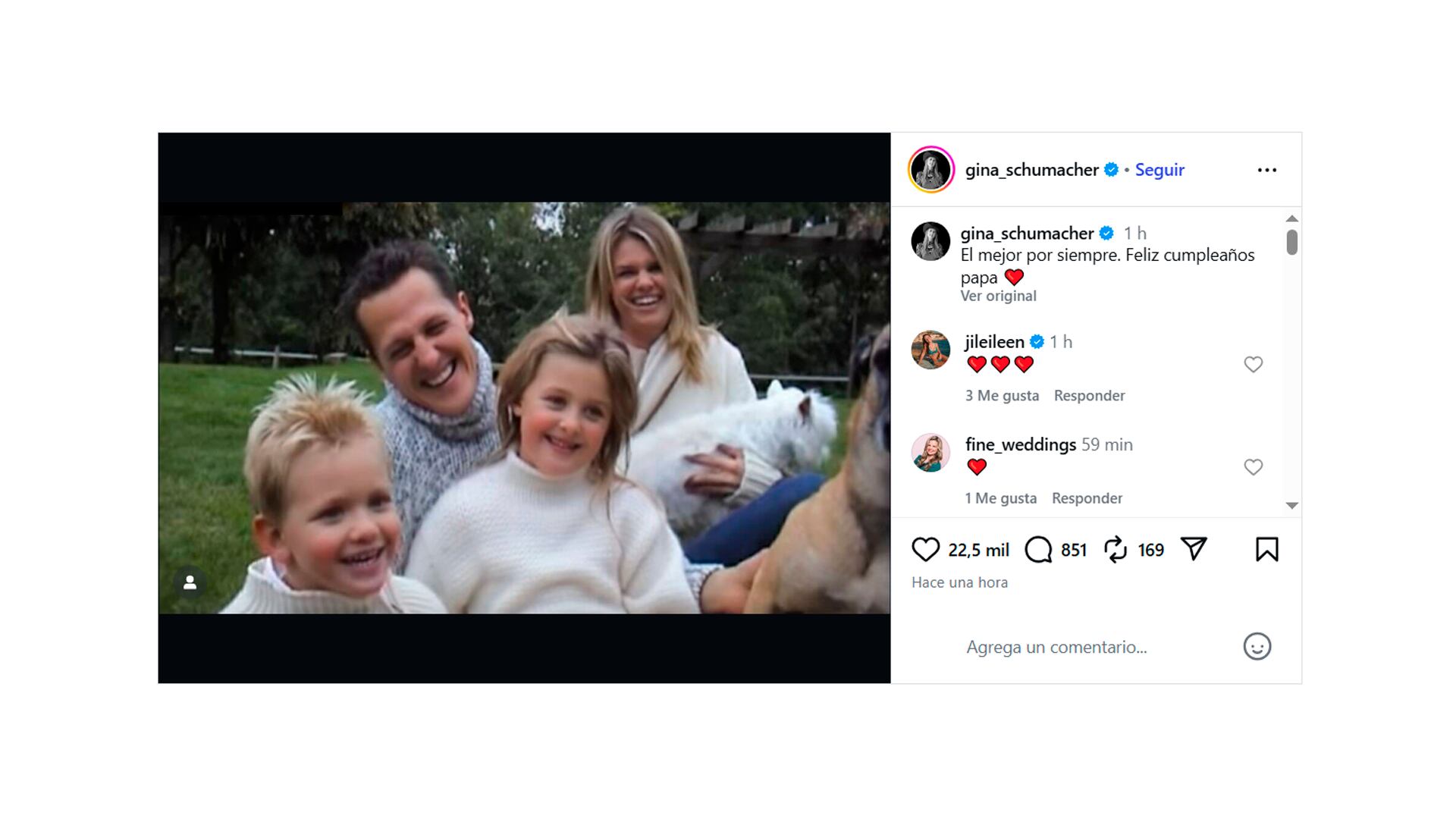 La publicación de Gina Schumacher en su Instagram (@gina_schumacher)