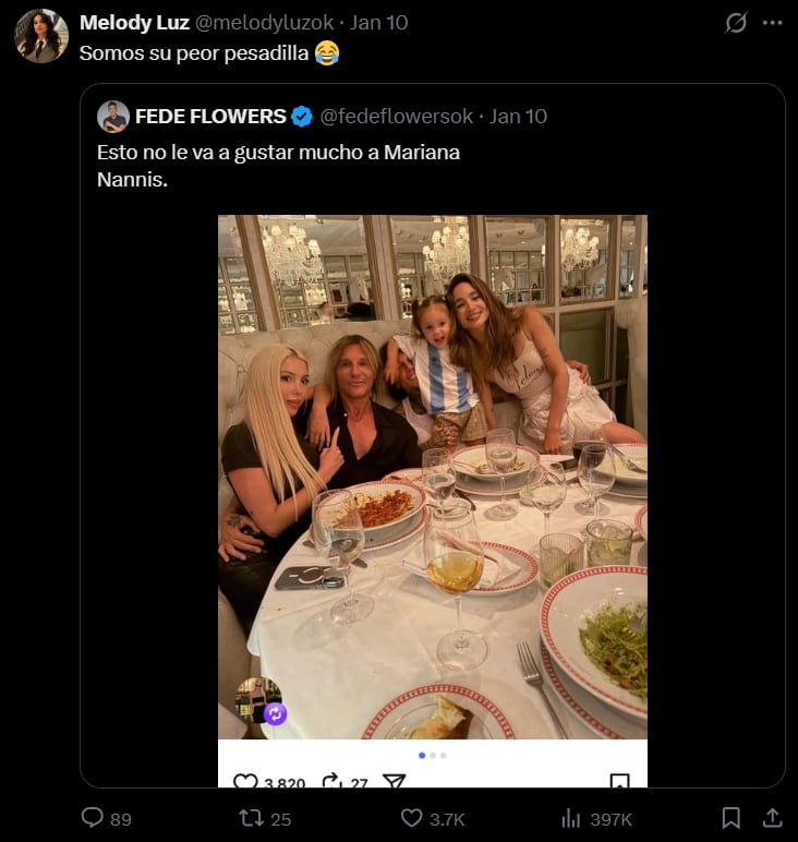 El contundente posteo de Melody Luz contra Mariana Nannis: “Su peor pesadilla”