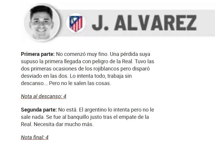 Duro análisis contra Julián Álvarez tras la Real Sociedad