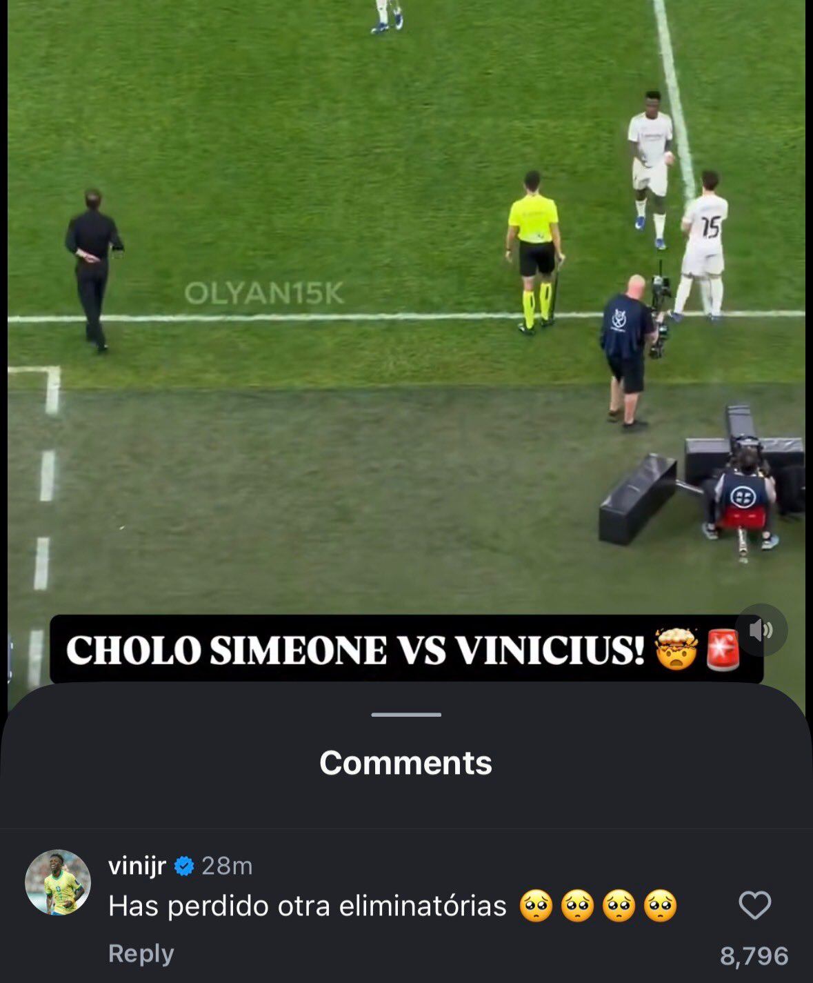 La reacción de Vinícius en redes sociales