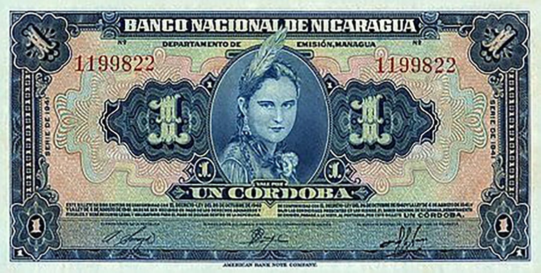 El billete de un córdoba en el que aparece la imagen de Lillian Somoza, y que originó la frase popular despectiva 