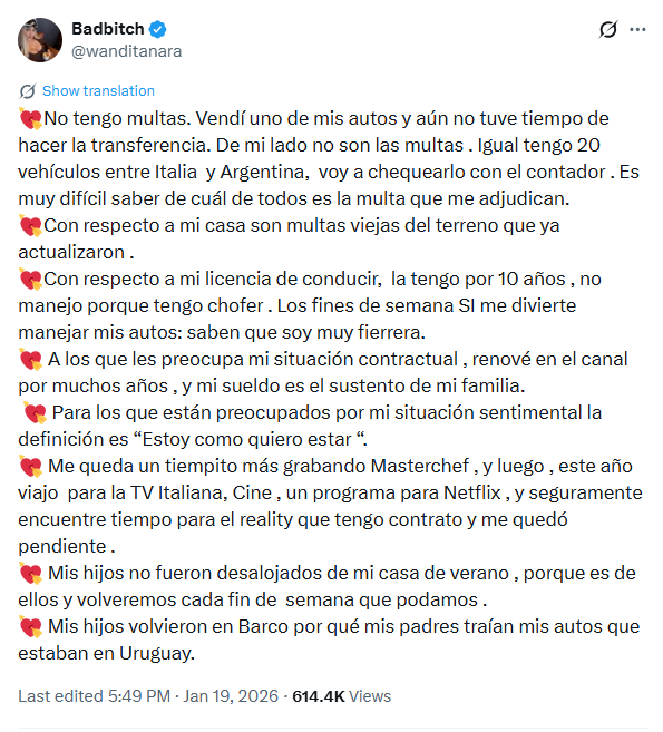 El posteo de Wanda Nara en el que responde a los distintos rumores sobre su persona