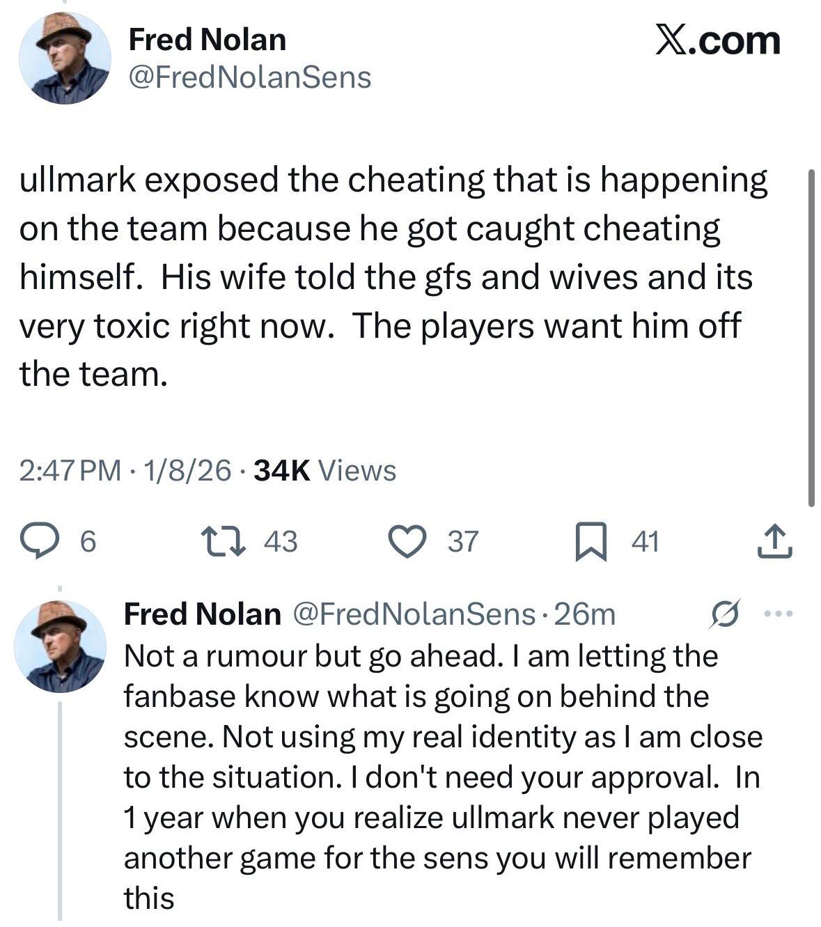 La misteriosa publicación en X que causó un escándalo en el plantel de Ottawa Senators