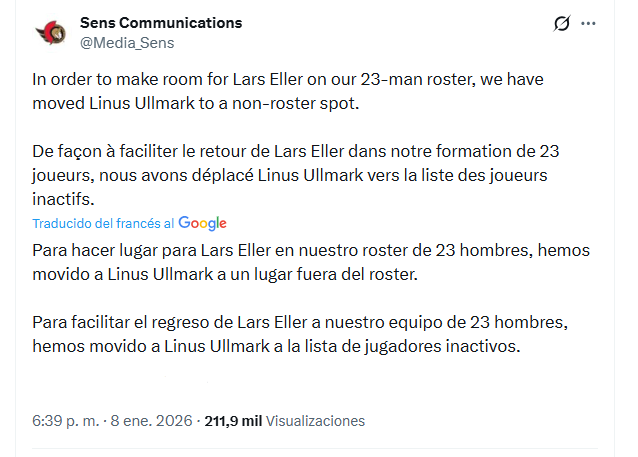 La baja de Ullmark que alimentó los rumores en el equipo