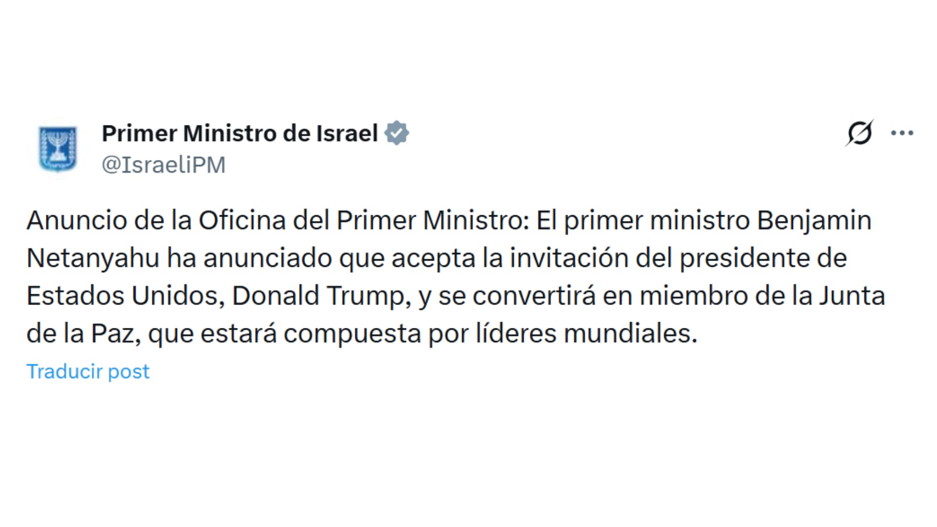 El anuncio publicado por la oficina del primer ministro israelí, Benjamín Netanyahu en X (@IsraelPM)
