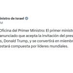 El primer ministro de Israel, Benjamín Netanyahu, aceptó la invitación de Trump para integrar el Consejo de la Paz