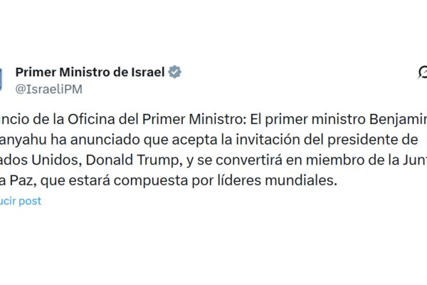El primer ministro de Israel, Benjamín Netanyahu, aceptó la invitación de Trump para integrar el Consejo de la Paz