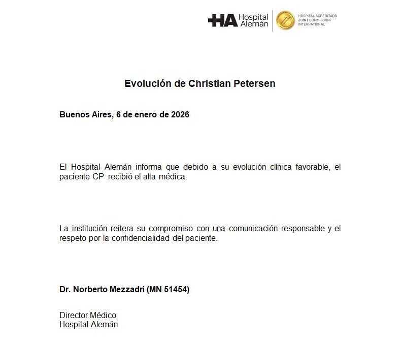 El primer posteo de Christian Petersen luego de recibir el alta médica: “A seguir”