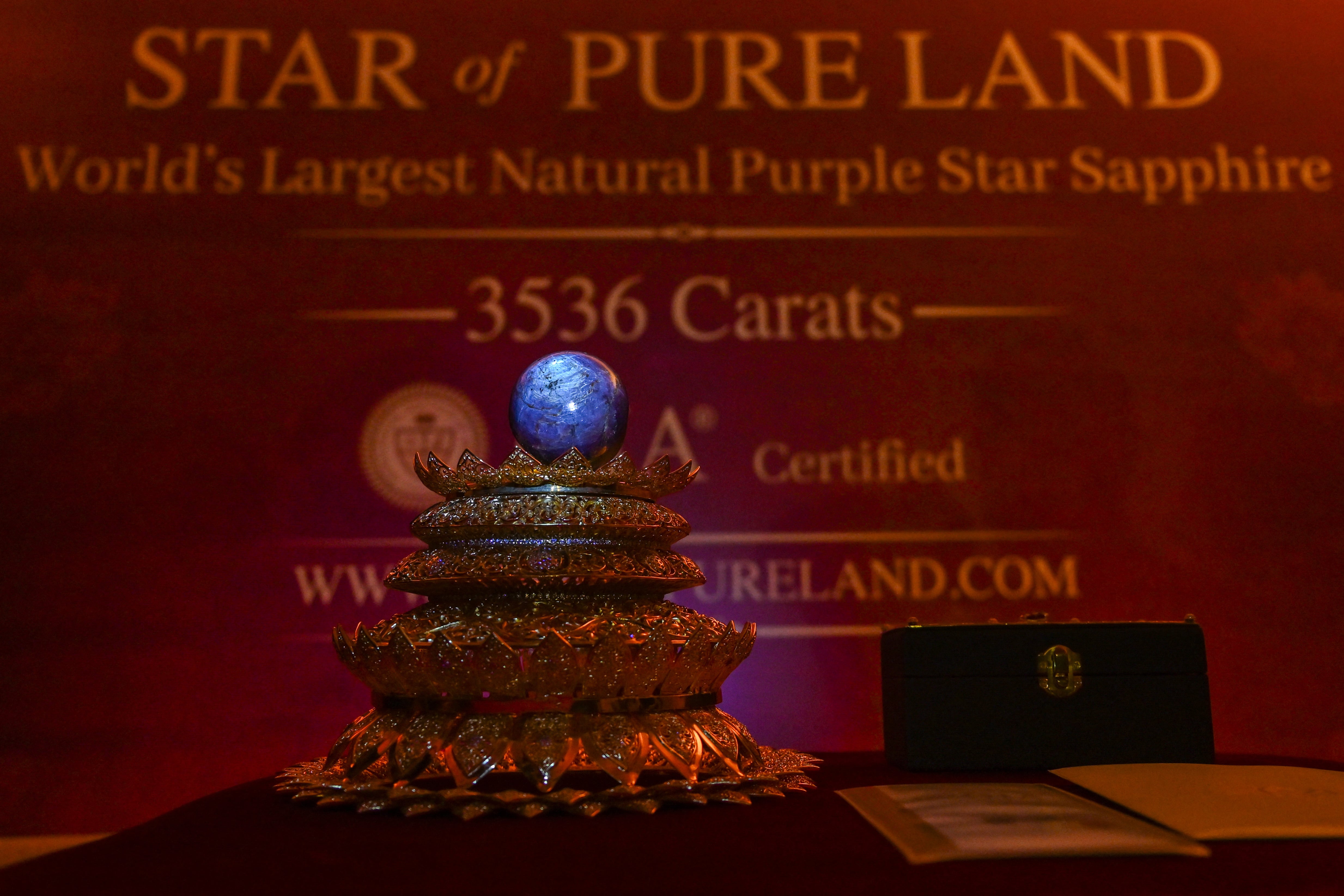 La Estrella de Tierra Pura pesa 713 gramos, más que cualquier otro zafiro estrella conocido (Photo by Ishara S. KODIKARA / AFP)