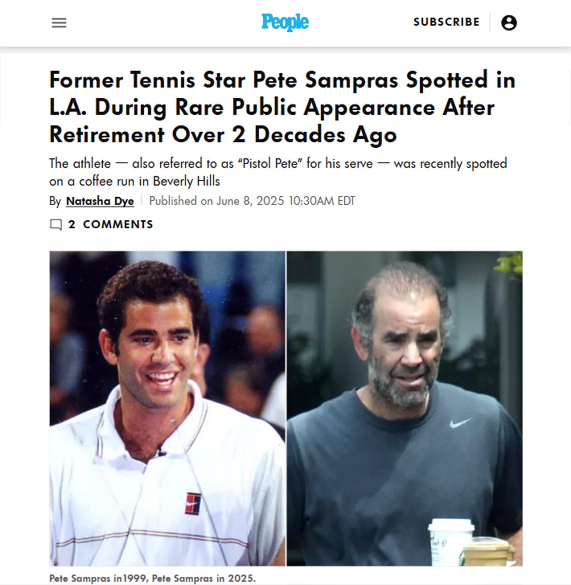 La imagen de Pete Sampras a mediados de 2025 en la vía pública