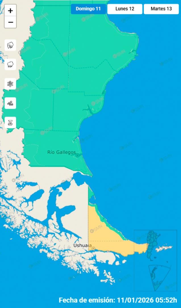 El SMN indicó fuertes vientos en Tierra del Fuego