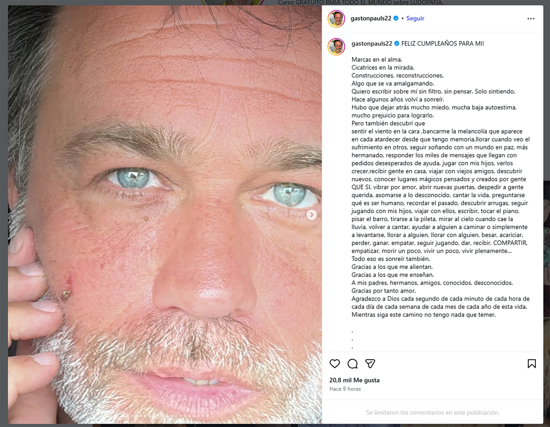 La reflexión del actor pone en primer plano las pequeñas acciones cotidianas que lo ayudaron a recuperar la alegría y superar momentos difíciles