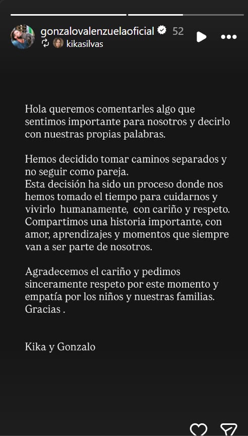 Gonzalo Valenzuela, recién separado, compartió una postal familiar junto a Juana Viale