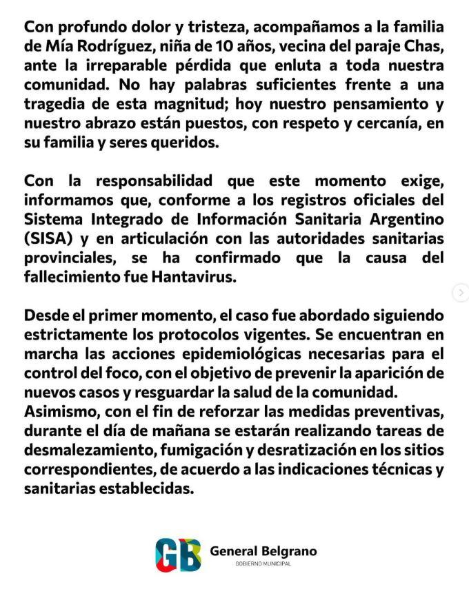 El comunicado del municipio (@munibelgrano)