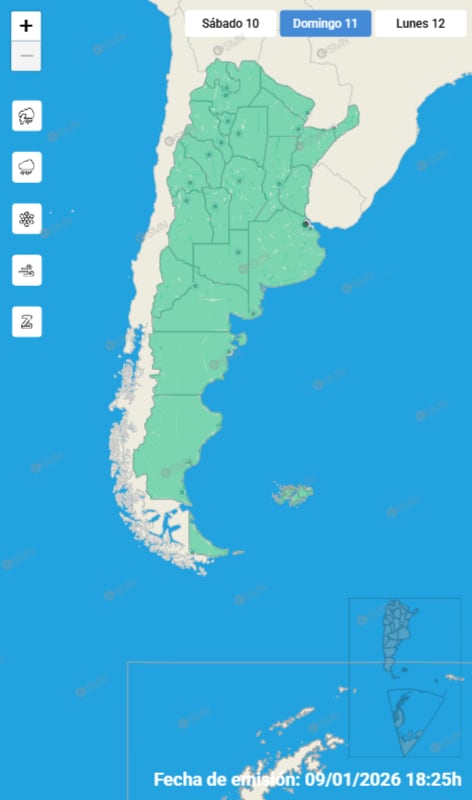 Mapa de alertas del domingo 11 de enero