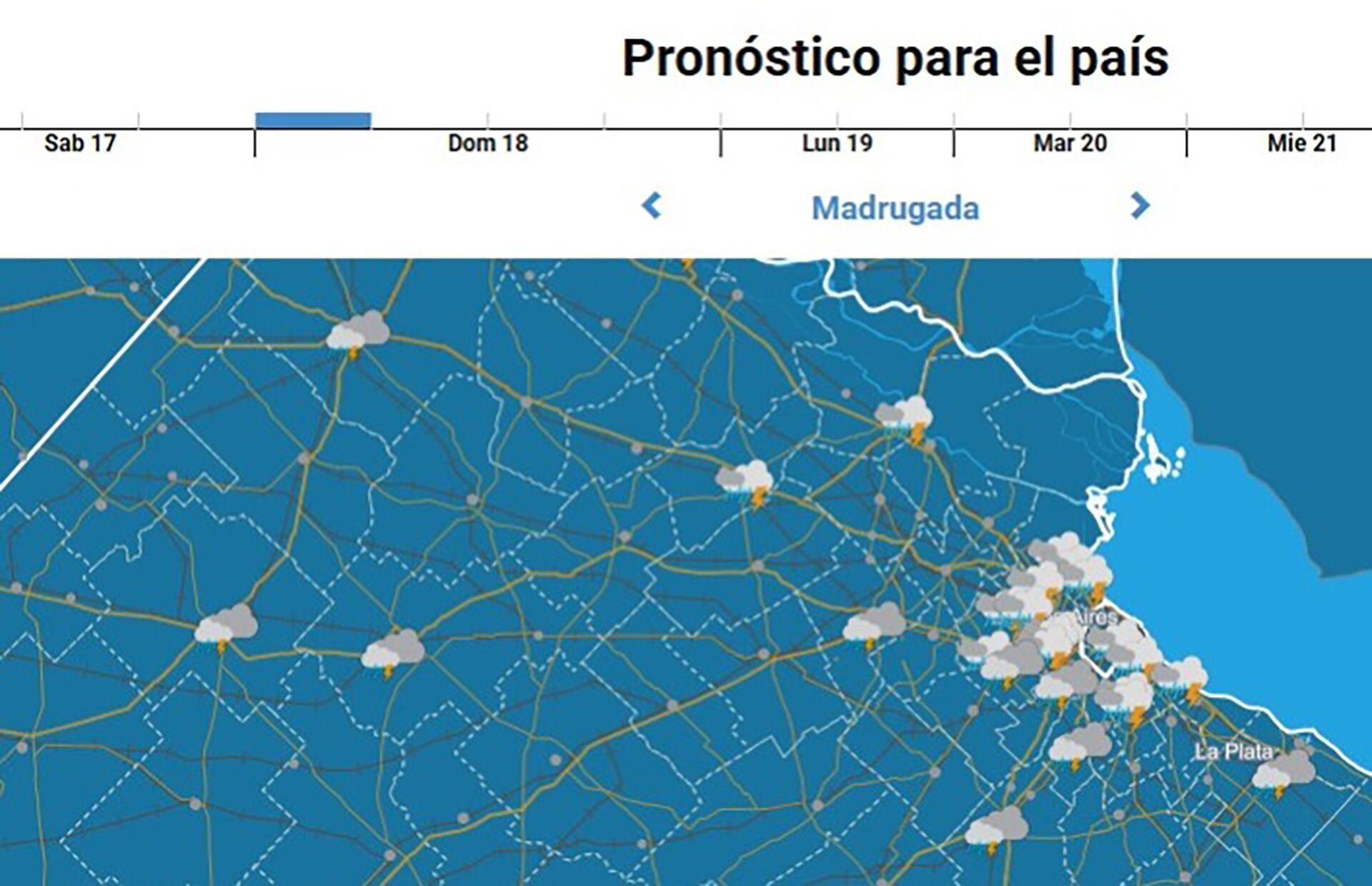 Así amanecerá el domingo en AMBA, con varios focos de tormentas (SMN)