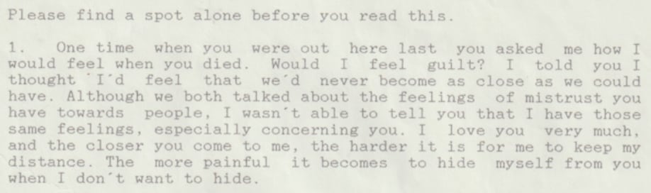 Un fragmento de la carta de Andrea Robin Skinner a Alice Munro